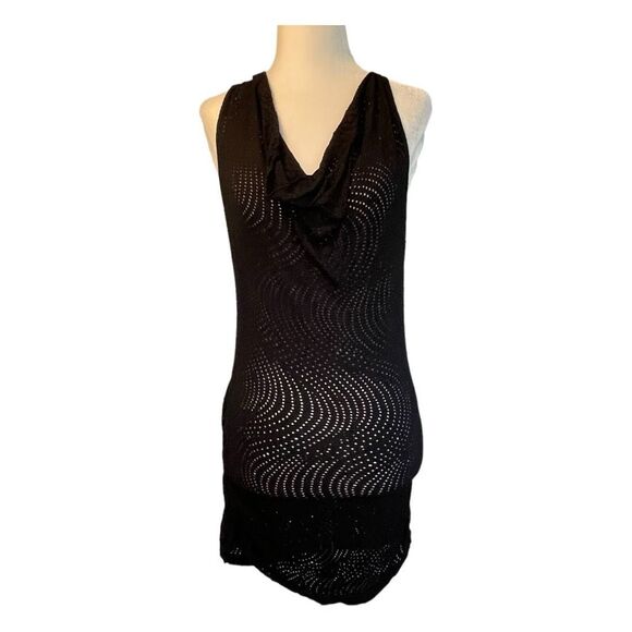 MPG Mondetta Athletic Mesh Knit Mini Dress Black Cover-Up Cowl Neck Sleeveless - Picture 2 of 6